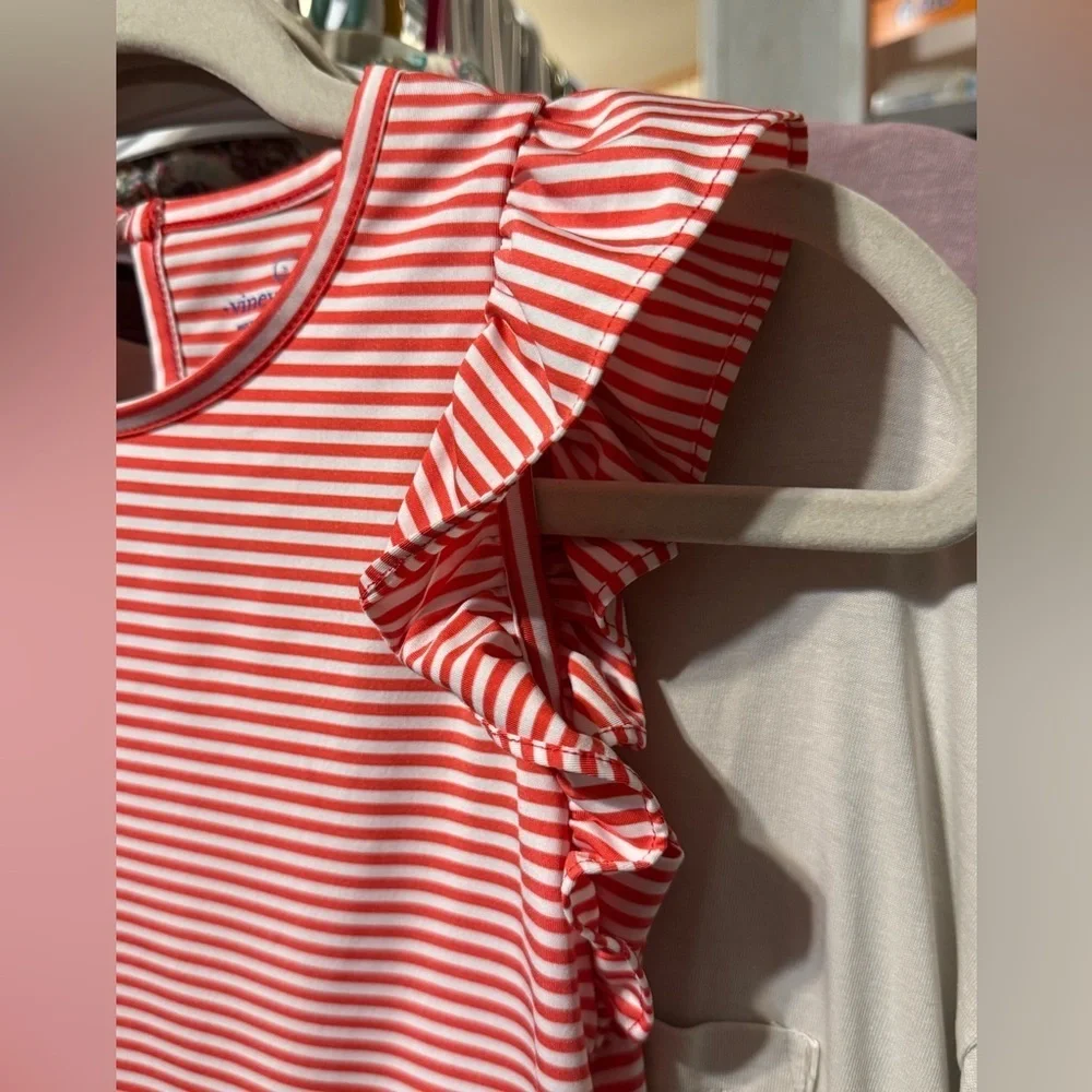 Vineyard Vines Girl’s Striped Pink/Red Flutter Sleeve Dress